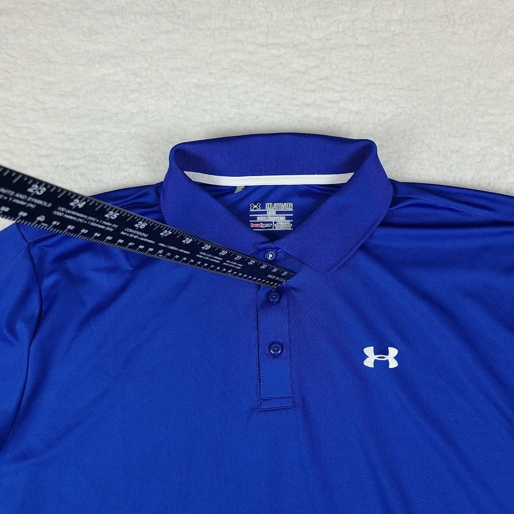 Under Armour Polo Shirt Mens 3XL Blue Loose Heatgear Performance Short Sleeve *